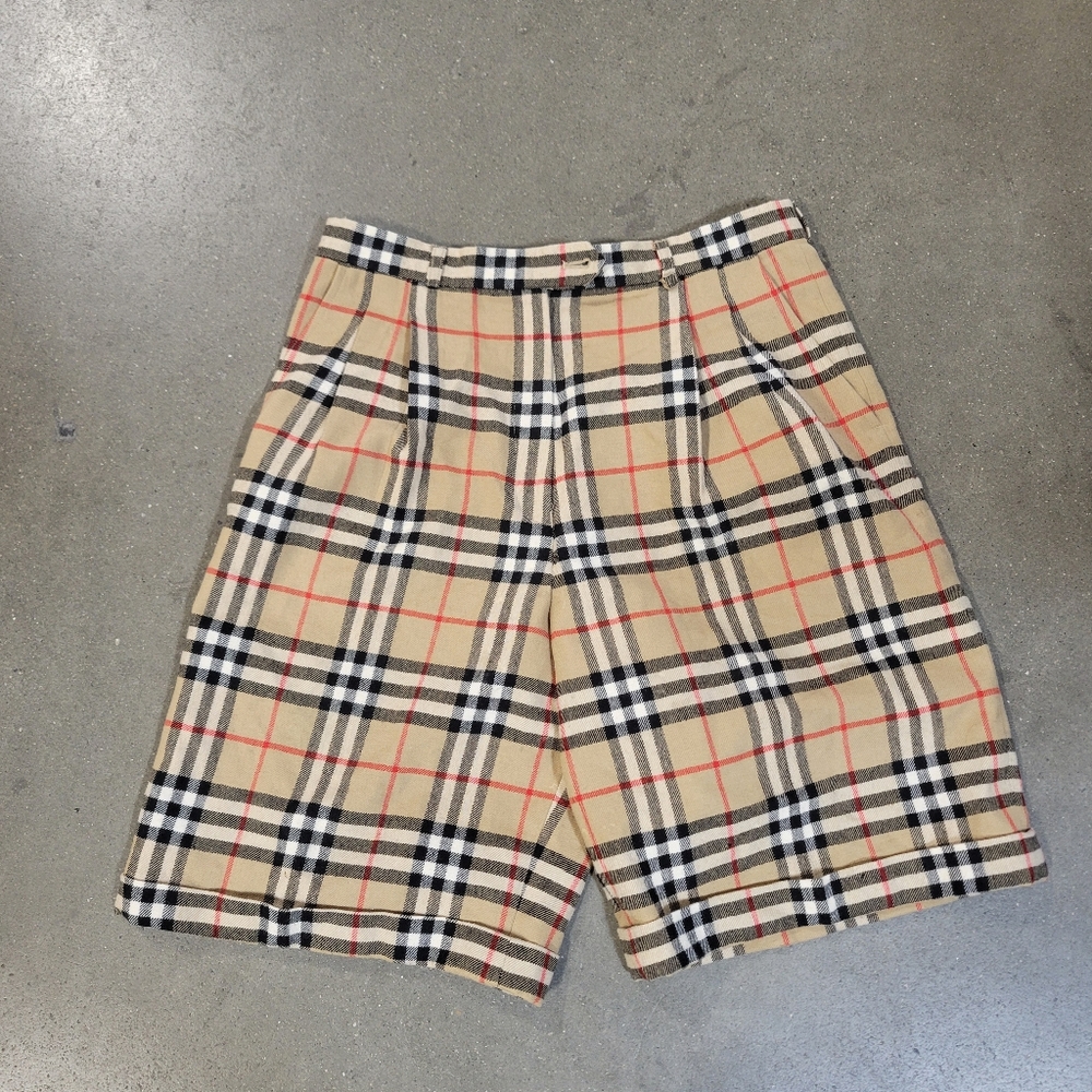 Vintage Burberry London Wool Shorts Trousers womens 14- nova check beige pleated